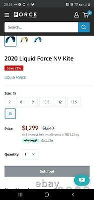 2020 Liquid Force NV Kite, 15m brand new never inflated or unfolded kiteboarding